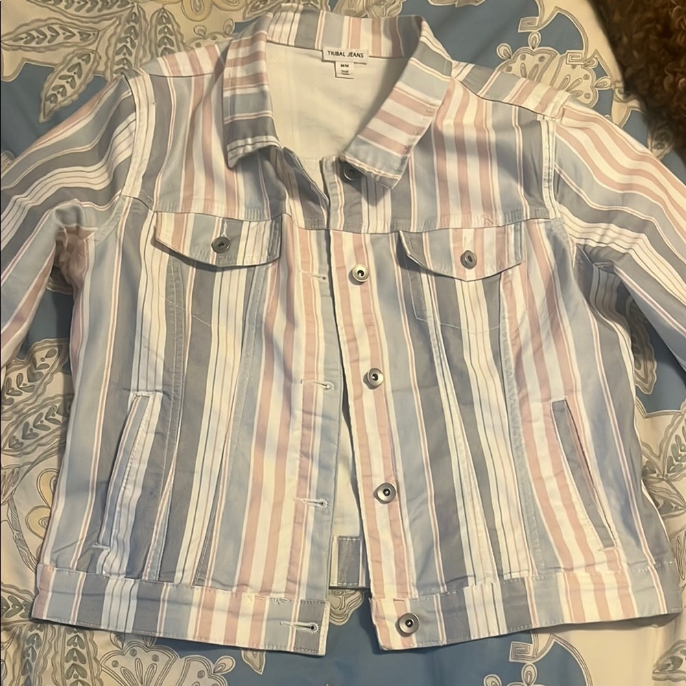 Tribal Jeans Striped Jacket - Blue and Pink